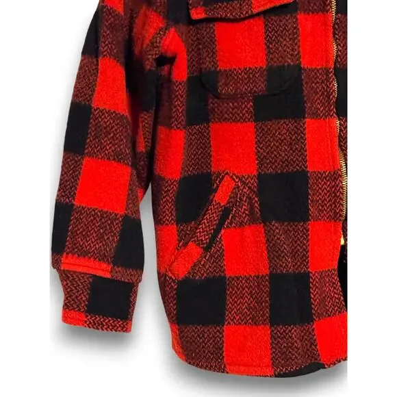 Vintage Red and Black Buffalo Plaid Wool Blend Zip Up Jacket Heavyweight Unisex - Picture 3 of 9